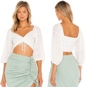 NEW L*Space Farryn‎ Top White Revolve Size Large Ruched Drawstring Festival Boho